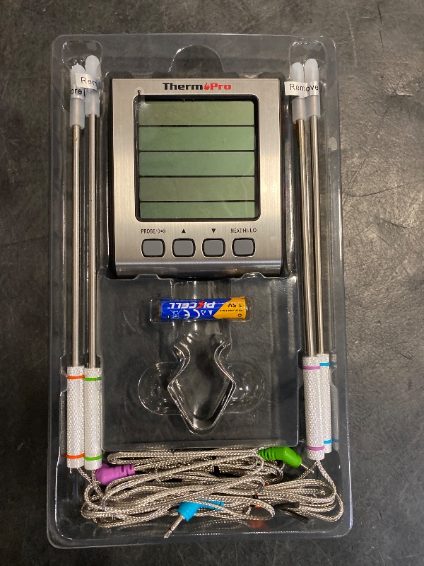 Photo 1 of ThermoPro TP17H Digital Meat Thermometer with 4 Temperature Probes, HI/LOW Alarm Smoker Food Thermometer with Colored Backlit LCD, BBQ Thermometer for Cooking Grilling Kitchen Oven Barbecue Turkey