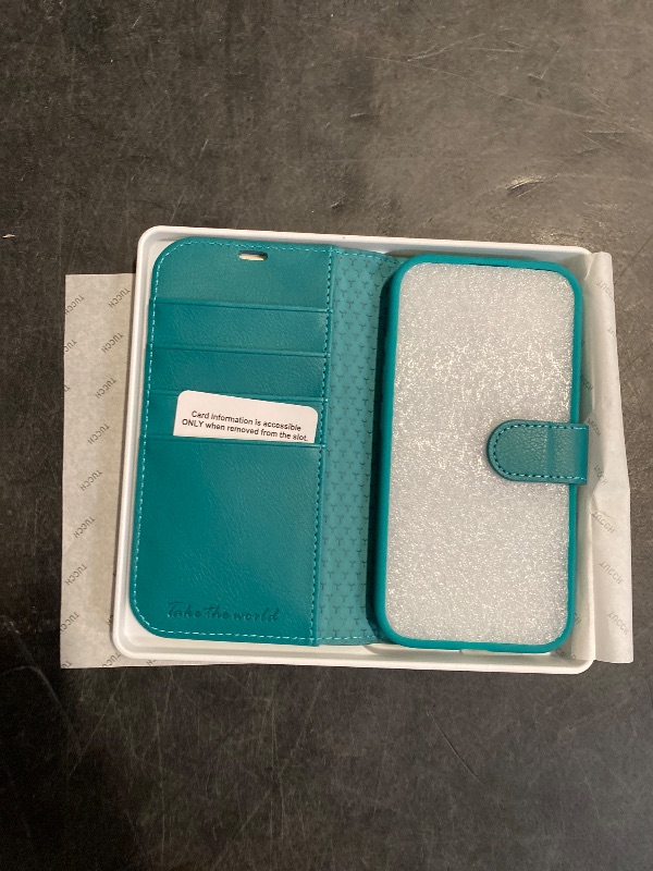 Photo 1 of TUCCH Case Wallet for iPhone 16, [Detachable] [2 in 1] Stand RFID Blocking 4 Card Slots Wireless Charging Shockproof Case, PU Leather Magnetic Removable Flip Cover Compatible with iPhone 16, Cyan