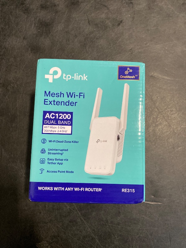 Photo 1 of TP-Link AC1200 WiFi Extender, 2025 Wirecutter Best WiFi Extender, 1.2Gbps Home Signal Booster, Dual Band 5GHz/2.4GHz, Up to 1600 Sq.ft and 32 Devices, EasyMesh Compatible, One Ethernet Port (RE315)