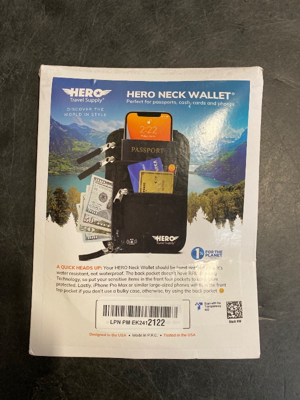 Photo 1 of HERO Neck Wallet, RFID Blocking Passport Holder - Easy to Conceal and Pouch