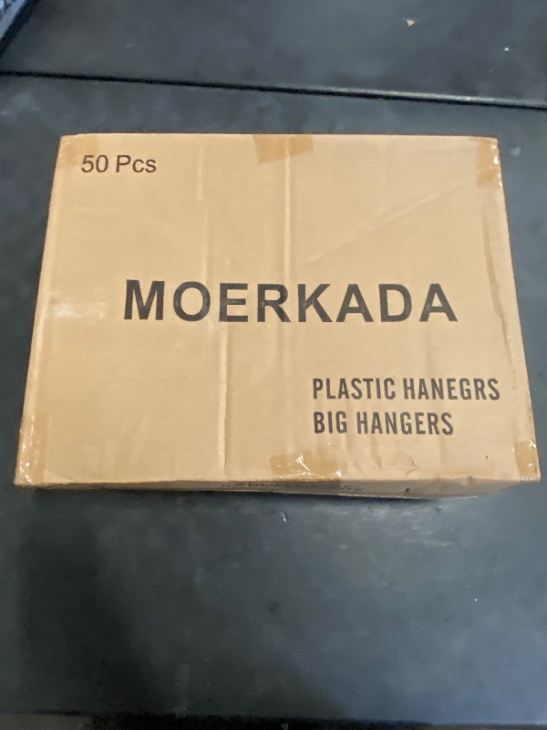 Photo 1 of MOERKADA Hangers 50 Pack,Ultra-Thin Plastic Clothes Hangers (17.7 Inch) - Space-Saving Slim Hangers with Non-Slip Grooves for Wardrobe, Closet & Dorm Organization(Black)