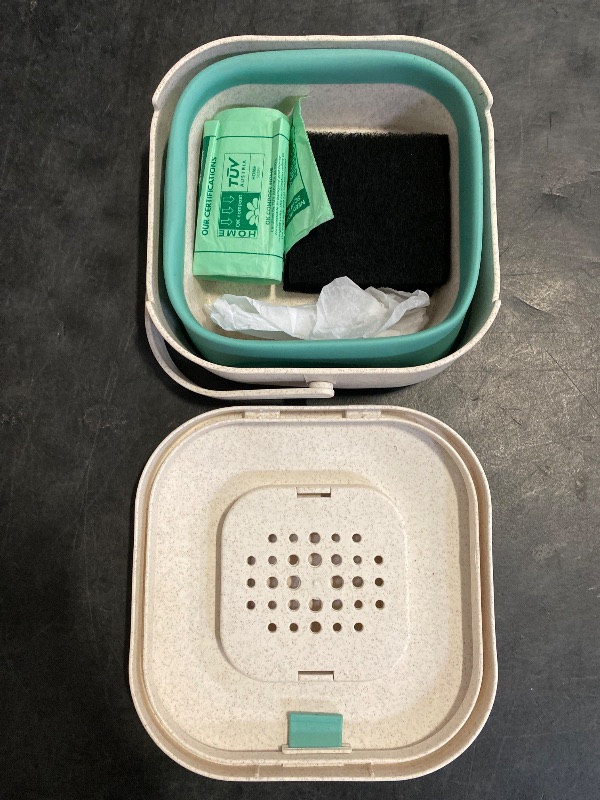 Photo 1 of AIRNEX Collapsible Small Compost Bin with Lid - 1 Gallon Compost Bucket Food Waste Caddy Made of Wheat Straw - Odorless Counter Top Compost Bin for Kitchen with 20 Compost Bags and 2 Carbon Filters