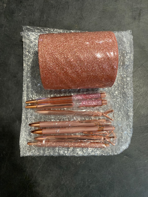 Photo 1 of Sabary 8 Pcs Rose Gold Pens with Pen Holder for Desk Glitter Crystal Diamond Cute Ballpoint Fancy Pencil Holder Bling Desk Organizer for Women Girls Gifts School Office Wedding Supplies