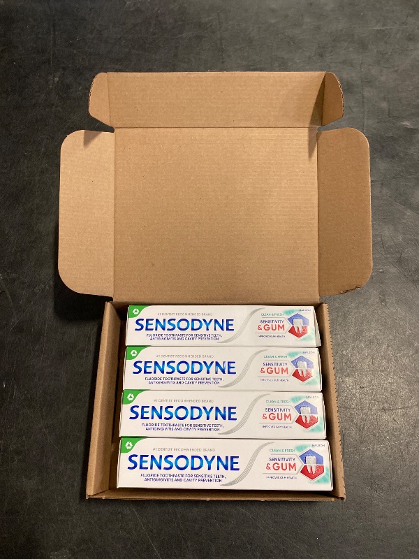 Photo 1 of Sensodyne Sensitivity & Gum Sensitive Toothpaste for Gingivitis, Sensitive Teeth Treatment, Clean & Fresh - 3.4 oz (pack of 4)
