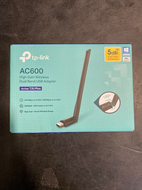 Photo 1 of TP-Link AC600 USB WiFi Adapter for PC (Archer T2U Plus)- Wireless Network Adapter for Desktop with 2.4GHz, 5GHz High Gain Dual Band 5dBi Antenna, Supports Win11/10/8.1/8/7/XP, Mac OS 10.9-10.14, Black