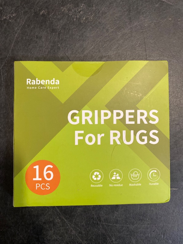 Photo 1 of Rabenda 16 Pcs Grippers for Rugs, Non Slip Rug Pads for Hardwood Floors and Tiles, Reusable Rug Tape for Area Rugs, Dual Sided Adhesive Rug Pad Gripper Keep Corners Flat(Black)