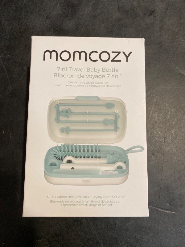 Photo 1 of Momcozy Bottle Brush Set - Baby Bottle Cleaner Kit with Silicone Brush, Nipple Brush, Straw Brush, Soap Dispenser, Drying Rack - 7 in 1 Bottle Cleaning Tool for Home and Travel