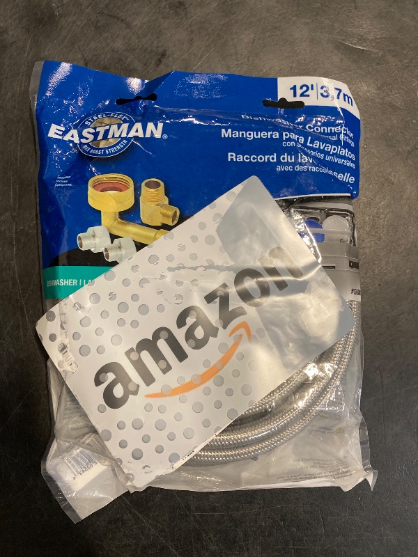 Photo 1 of Eastman Dishwasher Installation Kit, 12 Foot Hose with Adapters, 3/8 Inch MIP x 3/4 Inch FHT Elbows, Braided Stainless Steel Connectors, 69008