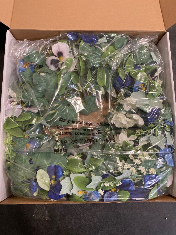 Photo 1 of AMF0RESJ Artificial Spring Summer Wreath with Pansy Flower,Lavender Morning Glory for Front Door Indoor Outdoor Farmhouse Home Wall Window Festival Wedding Decor,