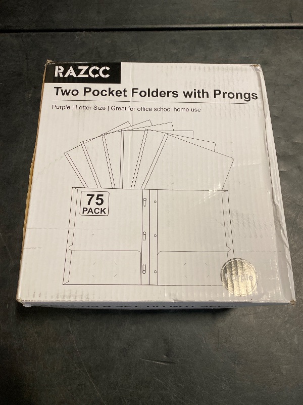 Photo 1 of Two Pocket Folders, RAZCC 75 Pack Two Pocket Folders with Prongs, 3 Prong Folders Fit Letter Size Paper, Pocket File Folders for School Office Home Business, Purple