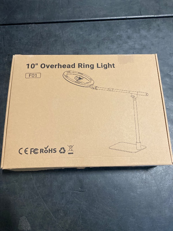 Photo 1 of Ring Light with Stand for Desk,Adjustable Overhead Camera Mount with 10" Ring Light Tripod for iPhone,Phone Tripod with Light and Remote Phone Holder for Video Recording,Live Stream,Cooking Video