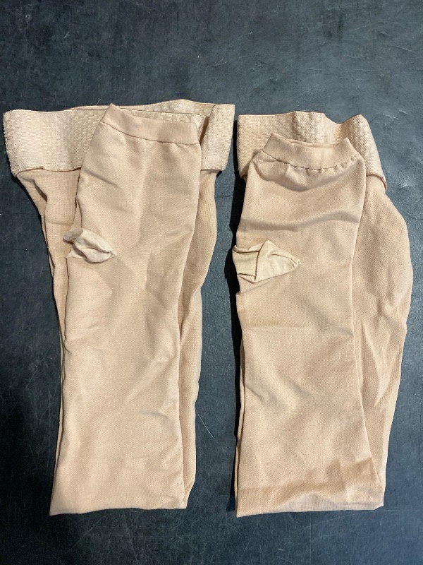 Photo 1 of Amazon Basic Care Medical Compression Stockings, 20-30 mmHg Support, Women & Men Thigh Length Hose, Open Toe, Beige, X-Large (Previously NuVein)