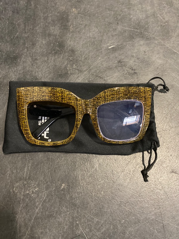 Photo 1 of FEISEDY Women's Square Oversized Blue Light Filtering Reading Glasses B2627 (Yellow Grid, 1.75)