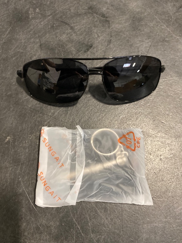 Photo 1 of SUNGAIT Ultra Lightweight Rectangular Polarized Sunglasses Men UV400 Protection (Black Frame Gray Lens, 62) Metal Frame 2458 HKH