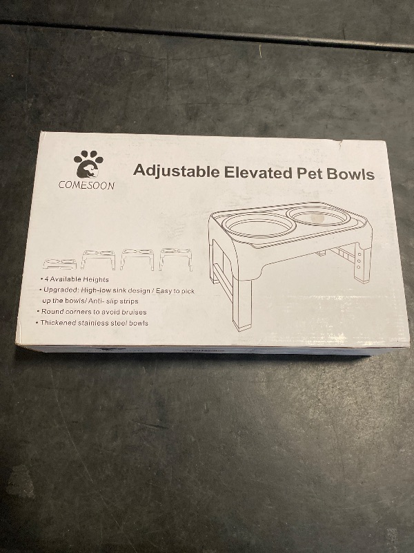 Photo 1 of COMESOON Elevated Dog Bowls, 4 Height Adjustable Raised Bowl Stand with 2 Thick 50oz Stainless Steel Food Bowls Non-Slip Feeder Adjusts to 3.7'', 9.2'', 10.75'', 12.36'' Black, (DB-W01)