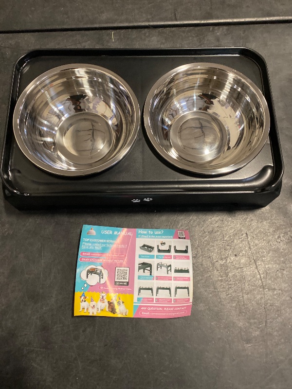 Photo 1 of COMESOON Elevated Dog Bowls, 4 Height Adjustable Raised Bowl Stand with 2 Thick 50oz Stainless Steel Food Bowls Non-Slip Feeder Adjusts to 3.7'', 9.2'', 10.75'', 12.36'' Black, (DB-W01)