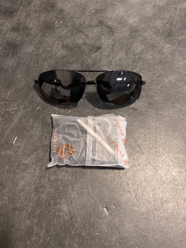 Photo 1 of SUNGAIT Ultra Lightweight Rectangular Polarized Sunglasses Men UV400 Protection (Black Frame Gray Lens, 62) Metal Frame 2458 HKH