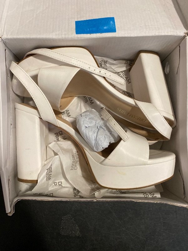 Photo 1 of Size 8 - DREAM PAIRS Platform High Heels for Women Chunky Round Open Toe Ankle Strap Stylish Heeled Sandals for Party Prom Wedding,Size 8,White-Pu,SDHS2423W