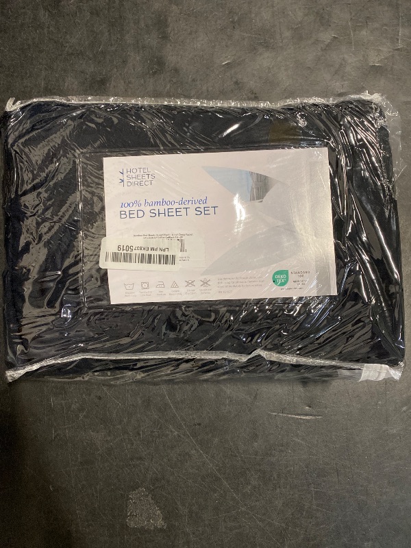 Photo 1 of Hotel Sheets Direct 4 Piece Bed Sheet Set Queen Size, 100% Viscose Derived from Bamboo Sheets Set with 2 Pillowcases, Cooling & Breathable Luxury Bedding, Moisture-Wicking & Silky Soft Texture, Black