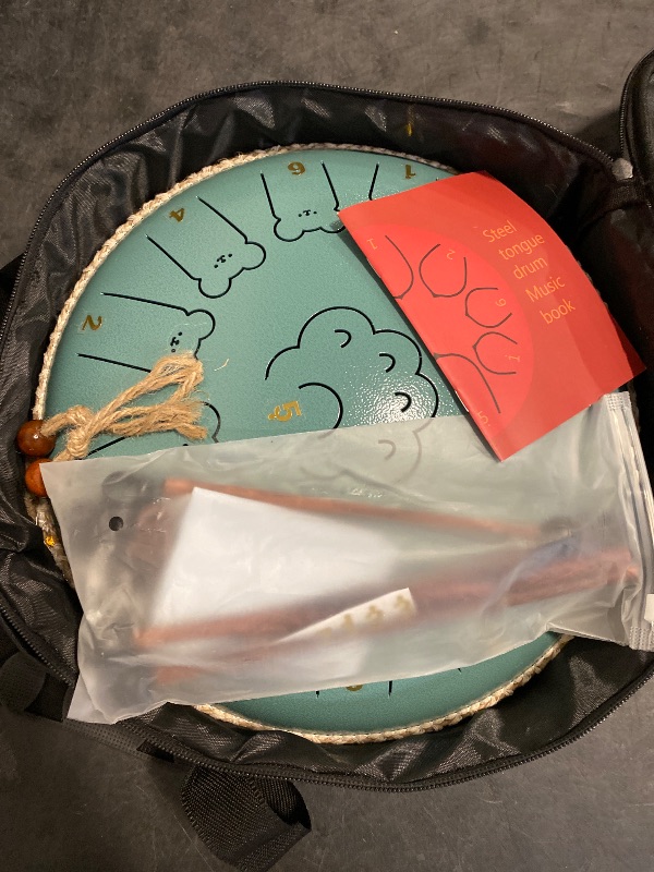 Photo 1 of JINBAITAI Steel Tongue Drum - 13 Inch 13 Note Bear Tongue Drum - Steel Drum with Mallets 2 Pairs, Carry Bag and Music Book, Handpan Drums for Adults and Kids, C Major (Moss Blue)