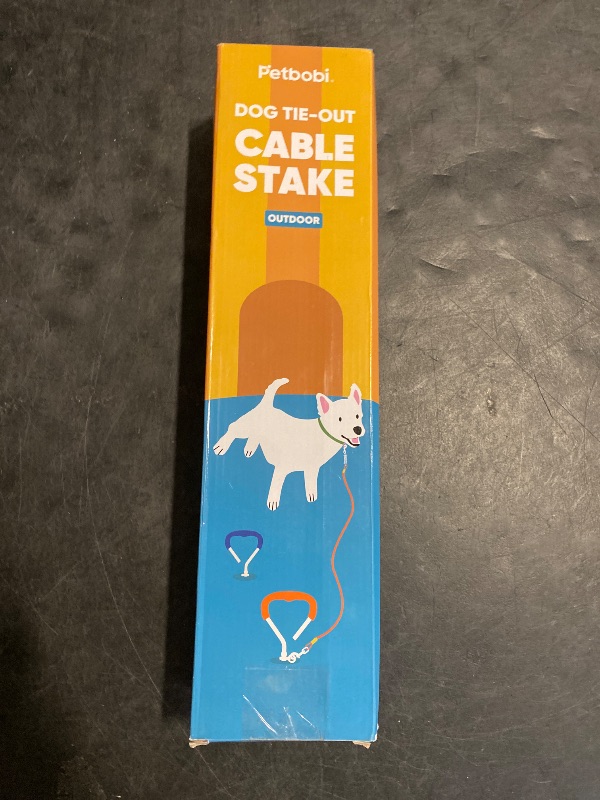 Photo 1 of Petbobi Dog Tie-Out Cable and Stake - 20ft Heavy Duty Cable with Spring, No Tangle, 16in Ground Stake, Ideal for Yard, Camping and Beach, Suitable for Small Medium Large Dogs Up to 120 lbs, Blue