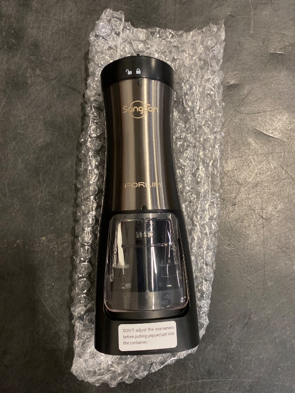 Photo 1 of Sangcon Electric Salt and Pepper Grinder Set Shaker 2 IN 1 - Automatic Salt and Pepper Grinder Mill, Battery Powered One-Handed Operation Refillable with Light Dual Ceramic Grinder