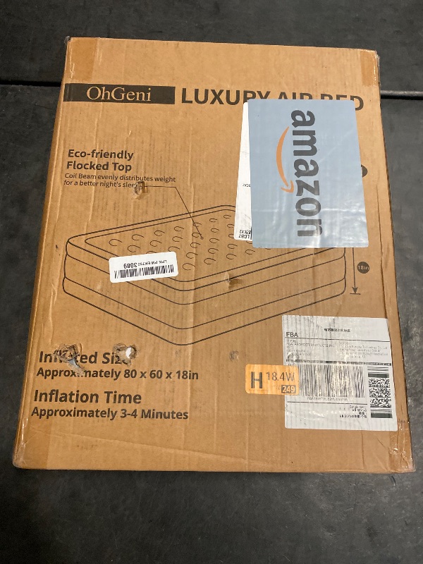 Photo 1 of OhGeni Queen Air Mattress with Built in Pump, Inflatable Blow Up Mattress 18 Raised Comfort,Upgraded Surface Portable Mattress, Air Bed for Camping, Home and Guest, Colchone Inflable, 650 lbs Max