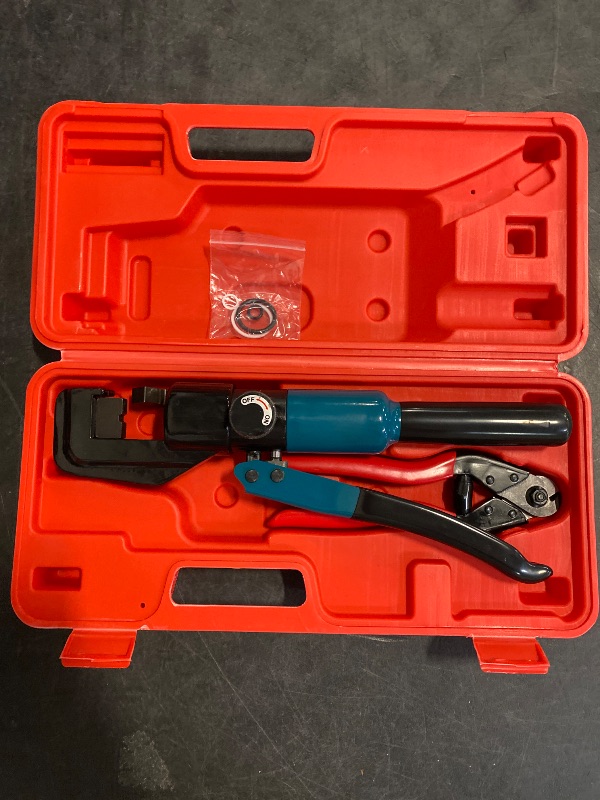 Photo 1 of Muzata Custom Cable Railing Crimping Tool Hydraulic Crimper Hydraulic Crimping Tool for 1/8" Stainless Steel Cable Railing Kit Wire Rope Swaging Kit with Wire Cutter CR09 CK12
