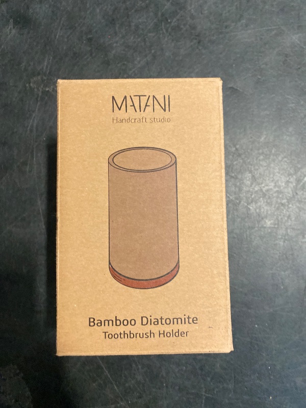 Photo 1 of Matani Bamboo Toothbrush Holder Diatomite Tooth Brush Organizer - Storage Stand for Small Bathroom & Counter - Removable Base & Drain Holes, Water-Absorbent & Quick-Drying (Light Grey)