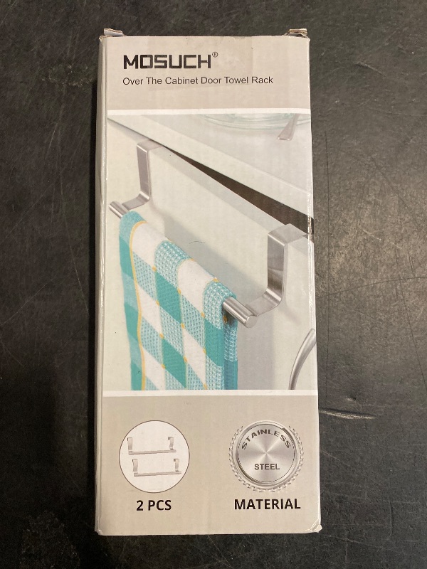 Photo 1 of Mosuch Stainless Steel Over Door Towel Rack Bar Holders for Universal Fit on Over Cabinet Cupboard Doors 2 Pack (Sliver)