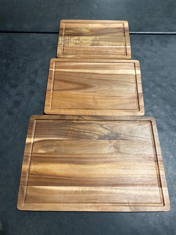 Photo 1 of Solid Wooden Cutting Board Set of 3 Acacia Wood Charcuterie Board Set Meat Hardwood Chopping Board Butcher Blocks Non Toxic Maple Large Cutting Boards for Kitchen Decor Bread Serving Cheese Board