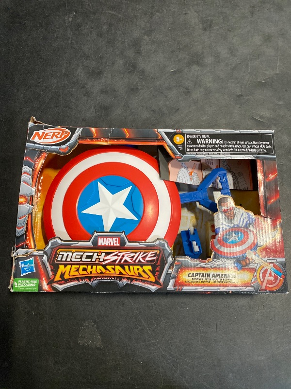 Photo 1 of Marvel Mech Strike Mechasaurs Captain America Redwing Blaster, NERF Blaster with 3 Darts, Role Play Super Hero Toys for Kids Ages 5 and Up