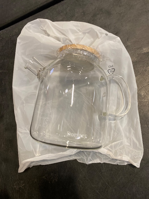 Photo 1 of Dorsaer 1500ml Glass Teapot with Bamboo Lid, 50oz Stovetop Safe Borosilicate Glass Tea Kettle with Infuser for Blooming Tea, Fruit Tea, Loose Leaf Tea, Tea Bag, Clear Glass Pots for Cooking on Stove