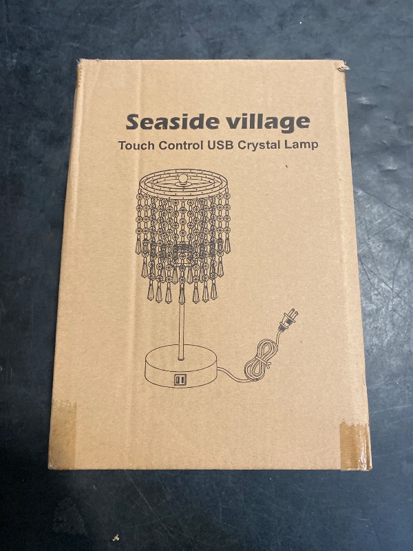 Photo 1 of Touch Control Crystal Table Lamp with USB C+A Charging Ports, 3-Way Dimmable Bedside Touch Lamp Decorative Nightstand Lamp with Elegant Lampshade for Living Room Bedroom, B11 LED Bulb Included