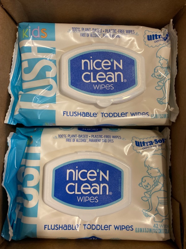 Photo 1 of Nice 'N CLEAN Flushable Toddler Wipes 42ct (6-Pack) | 100% Plant-Based, Unscented Wet Wipes for Sensitive Skin | Potty Training Essentials | Flushable Baby Wipes for All Ages
