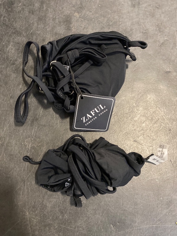 Photo 1 of (S) ZAFUL Women's Triangle Bikini Floral String Bikini Set Two Piece Swimsuit Bathing Suits (1-Black, Small)