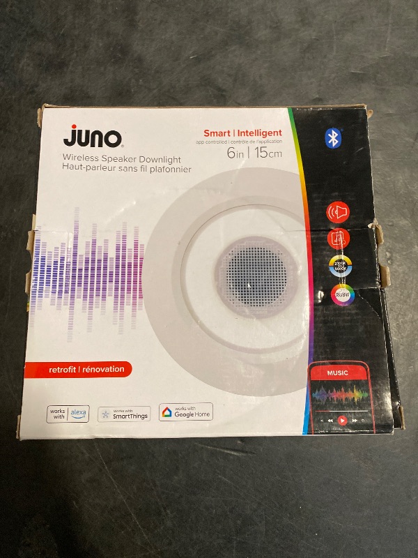 Photo 1 of Juno 6 Inch Smart Recessed Light Speaker, Bluetooth, Alexa, Google Home Compatible, RGBW Speaker Downlight, Dynamic Color Red Green Blue White, Matte White (J6SLC RGBW MW M6)