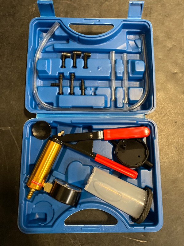 Photo 1 of Yonligonju Brake Bleeder Kit with Hand Vacuum Pump with Gauge Adapters Automotive Brake Fluid Bleeding Set for Bike Car Truck (Blue)