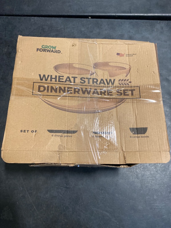 Photo 1 of Grow Forward 24-piece Premium Wheat Straw Dinnerware Sets for 8 - Unbreakable Dishwasher & Microwave Safe Plastic Plates and Bowls Sets - Patio, Outdoors, RV, Camping Dishes - Sahara