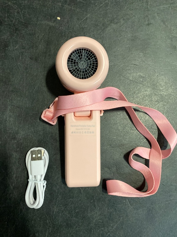 Photo 1 of PlayHot Portable Handheld Turbo Fan, 5-Speed Personal Fans, 5000mAh Rechargeable Fans Up to 12 Hours, Weight only 0.6lb Small Fan, Hand/Neck/Desk Fan 3 IN 1, Beach Vacation Essentials(Pink)