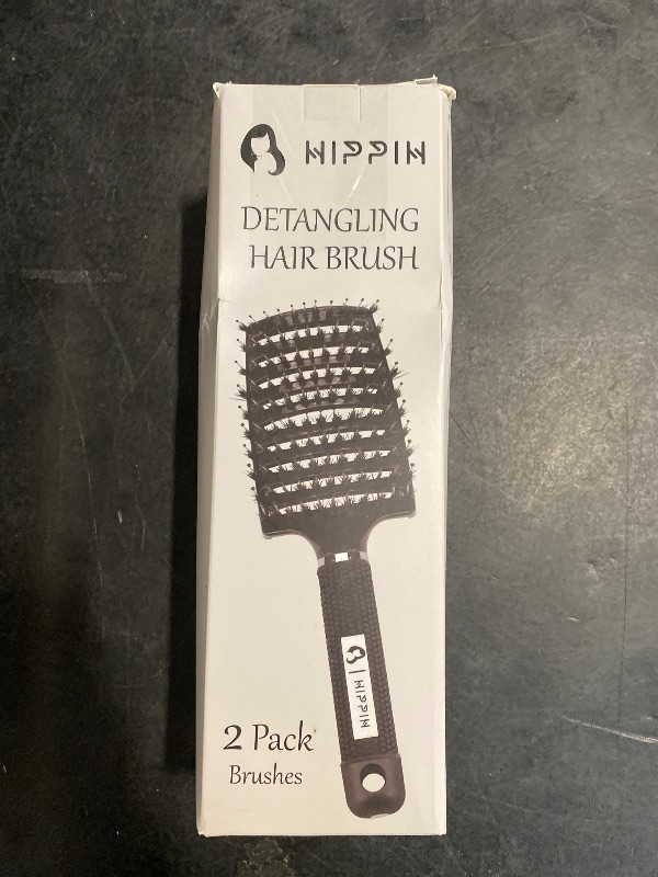 Photo 1 of Boar Bristle Hair Brush 2 Pack, HIPPIH Wet & Dry No Pull Curved Vented Hair Brush, Styling Magical Detangler Brush for Kids & Men, Hairbrush for Women Can Adds Shine & Smooth Curly Thick Hair