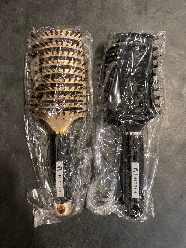 Photo 1 of Boar Bristle Hair Brush 2 Pack, HIPPIH Wet & Dry No Pull Curved Vented Hair Brush, Styling Magical Detangler Brush for Kids & Men, Hairbrush for Women Can Adds Shine & Smooth Curly Thick Hair