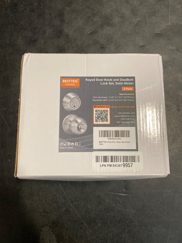 Photo 1 of BESTTEN 2 Pack Keyed Same Exterior Door Knobs and Single Cylinder Deadbolts Combo Set, Keyed Alike Entry Door Knobs with Locks and Keys for Entrance and Front Door, Satin Nickel