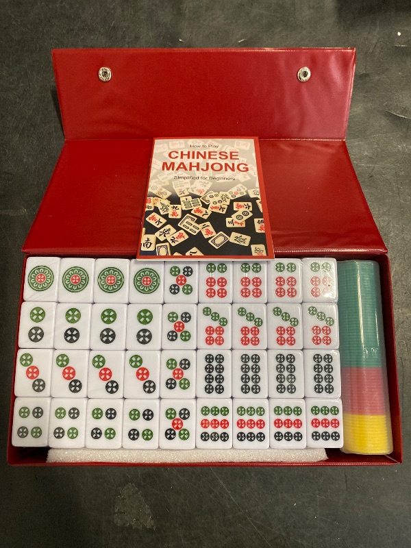 Photo 1 of Jongyance Chinese Mahjong Set, Large Mahjong Tiles Set with 144 Green Back Color Tiles, Red Case, Chinese Mahjong Game Set (Majiang, ??)