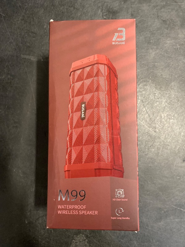 Photo 1 of BUGANI Bluetooth Speaker Portable Wireless Speaker, 100ft Wireless Range, Louder Volume, Stereo Sound, Amazing Bass 24H Playtime, IPX5, Built-in Mic, Waterproof Speaker for Home, Outdoor, Red