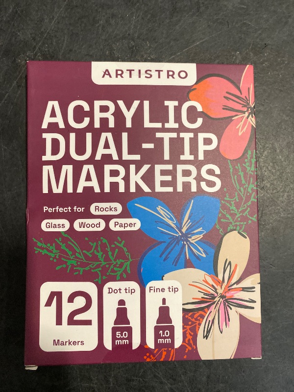 Photo 1 of ARTISTRO Vibrant Acrylic Paint Markers for Rock, Fabric, Glass, Wood, Paper, Ceramic, Canvas & More - 12 Dual-Tip Paint Pens (Dot & Fine) - Quick Dry, Teacher Classrooms Must Have, Drawing Markers