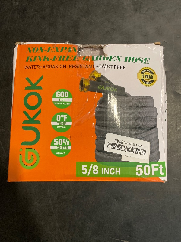 Photo 1 of GUKOK 2025 Upgraded 50FT Non-Expanding Garden Hose, Ultra-Light & Flexible Water Hose - Burst-Resistant, Kink-Free, High-Pressure, All-Weather Use for Lawns, Gardens, and Outdoor Cleaning