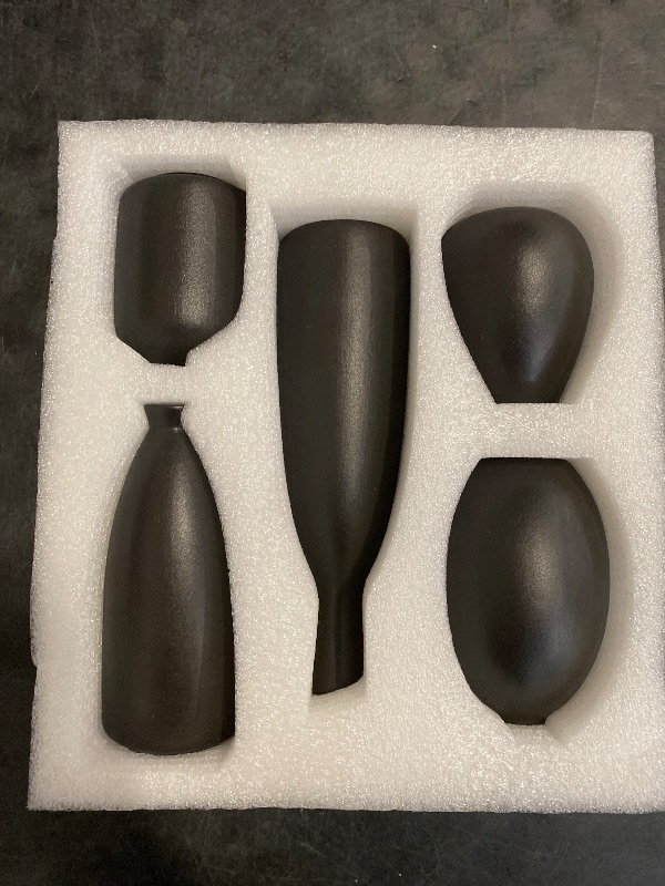 Photo 1 of Black Ceramic Vases Set of 5, Mini Vases for Farmhouse Decor,Modern Minimalism Style Small Vases for Rustic Home Decor,Decorative Vases for Living Room,Dining Room,Office,Mantel,Coffee Table,Entryway
