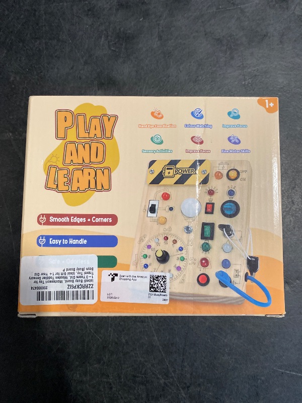 Photo 1 of Iabedi Busy Board, Montessori Toy for 1-3 Years Old, Wooden Toddler Sensory Travel Toy, Ideal Gift for 1+ Year Old Boys (Busy Board Plus V2), Medium, Yellow