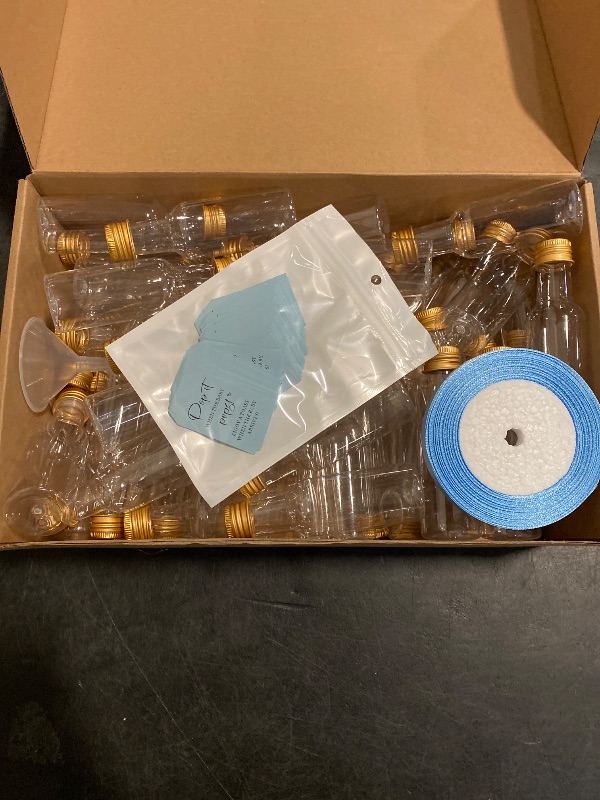 Photo 1 of Roshtia 50 Pack Baby Shower Favors for Guests When She Pops, 1.7oz Empty Mini Liquor Bottles with Gold Screw Caps Funnels Tags Ribbon for Shots Baby Shower Return Gift(Blue)